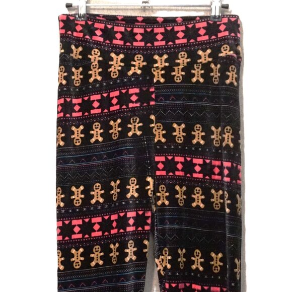 Derek Heart Velour Black Gingerbread Men Legging Pants Junior’s Large - Picture 2 of 5